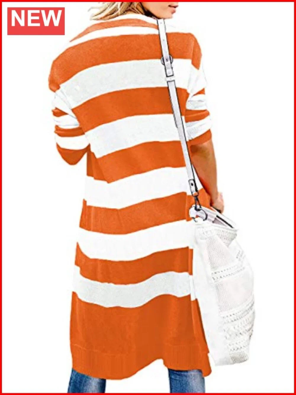 Women's Long Color Block Open Front Cardigan Sweater Lightweight Knee Length